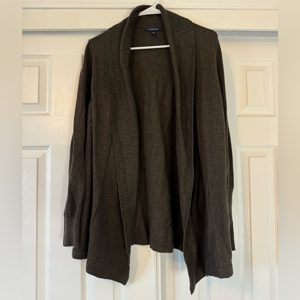 Lands’ End Open Flow Wool Blend Cardigan